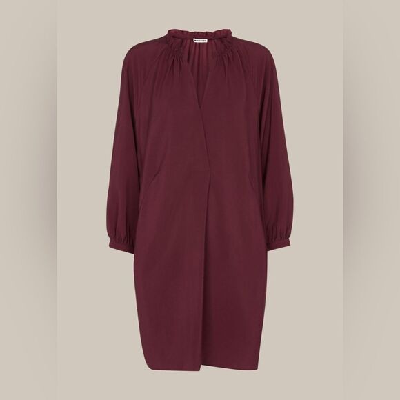 Whistles NWT Burgundy Enora Dress Size Medium Relaxed Fit Long Sleeve Pockets - Picture 2 of 10
